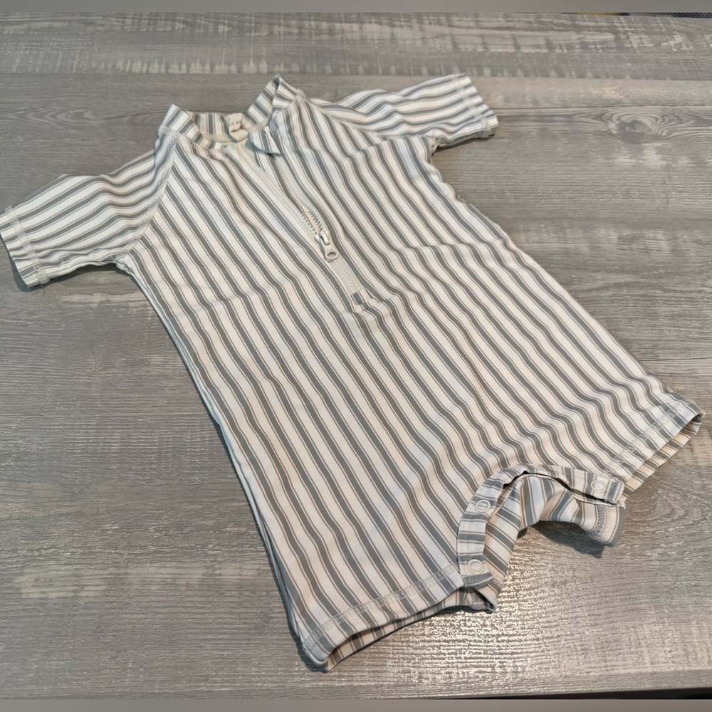 Quincy Mae Kids Swim One Piece - Cream and Gray Stripes